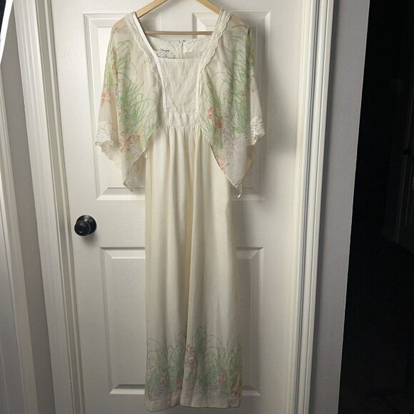 Tere Tereba for Young Reflections Ivory Floral Hippy Boho Maxi Dress Size XS/S - Picture 2 of 12